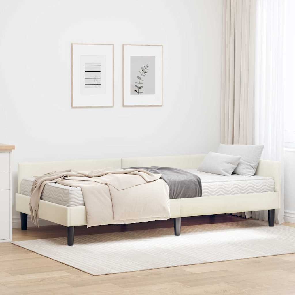 Struttura Letto Angolare con Materasso 2 pcs Crema Velluto