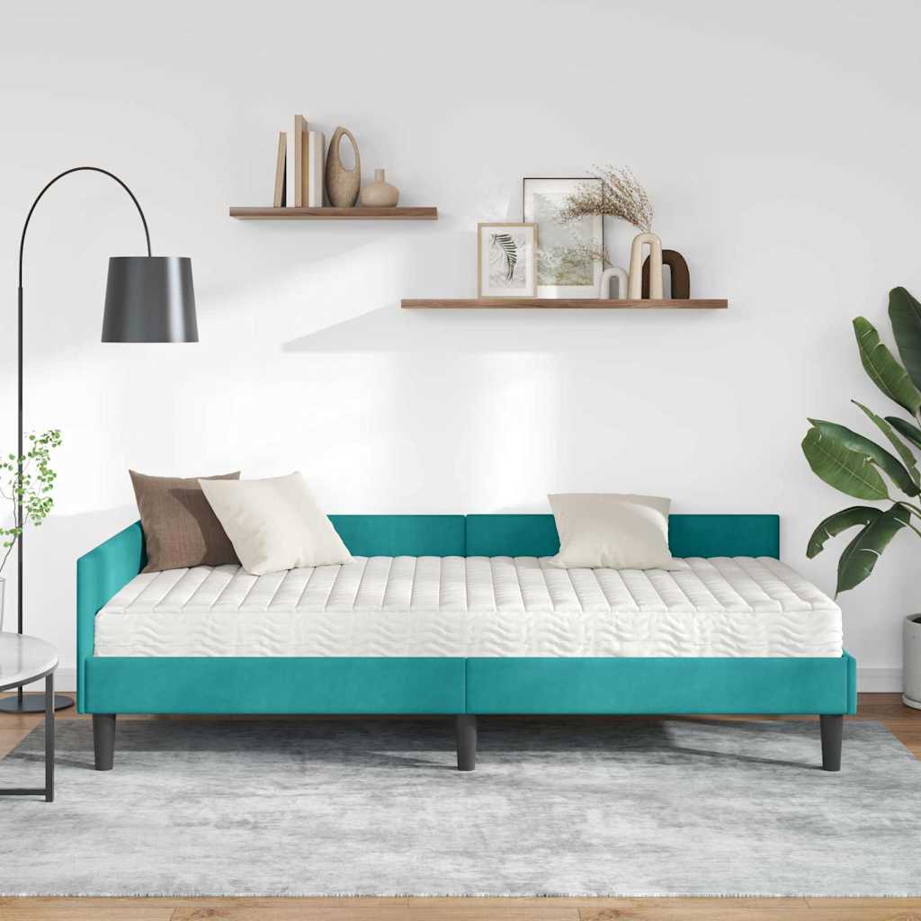 Struttura Letto Angolare con Materasso 2 pcs Turchese Velluto
