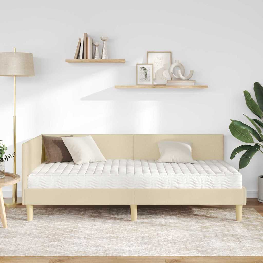 Struttura Letto Angolare con Materasso 2 pcs Crema Tessuto