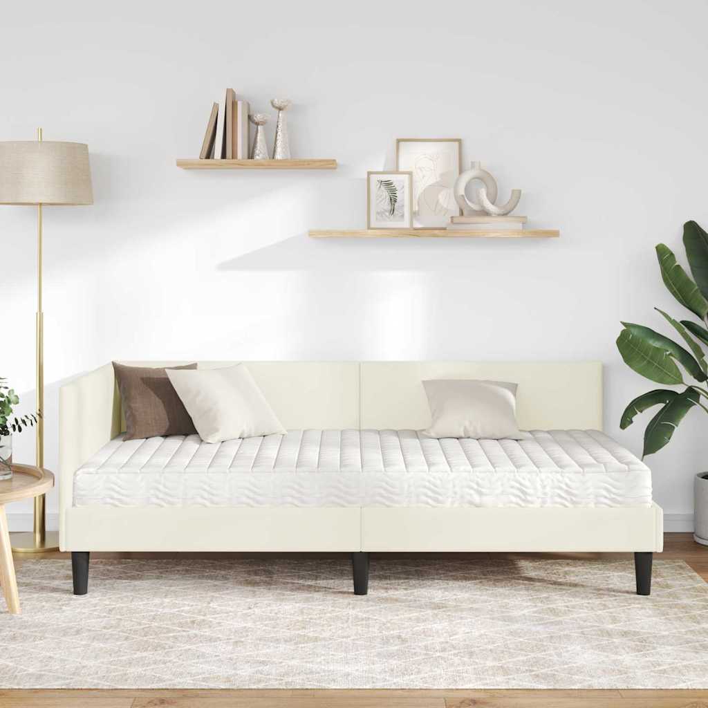 Struttura Letto Angolare con Materasso 2 pcs Crema Velluto