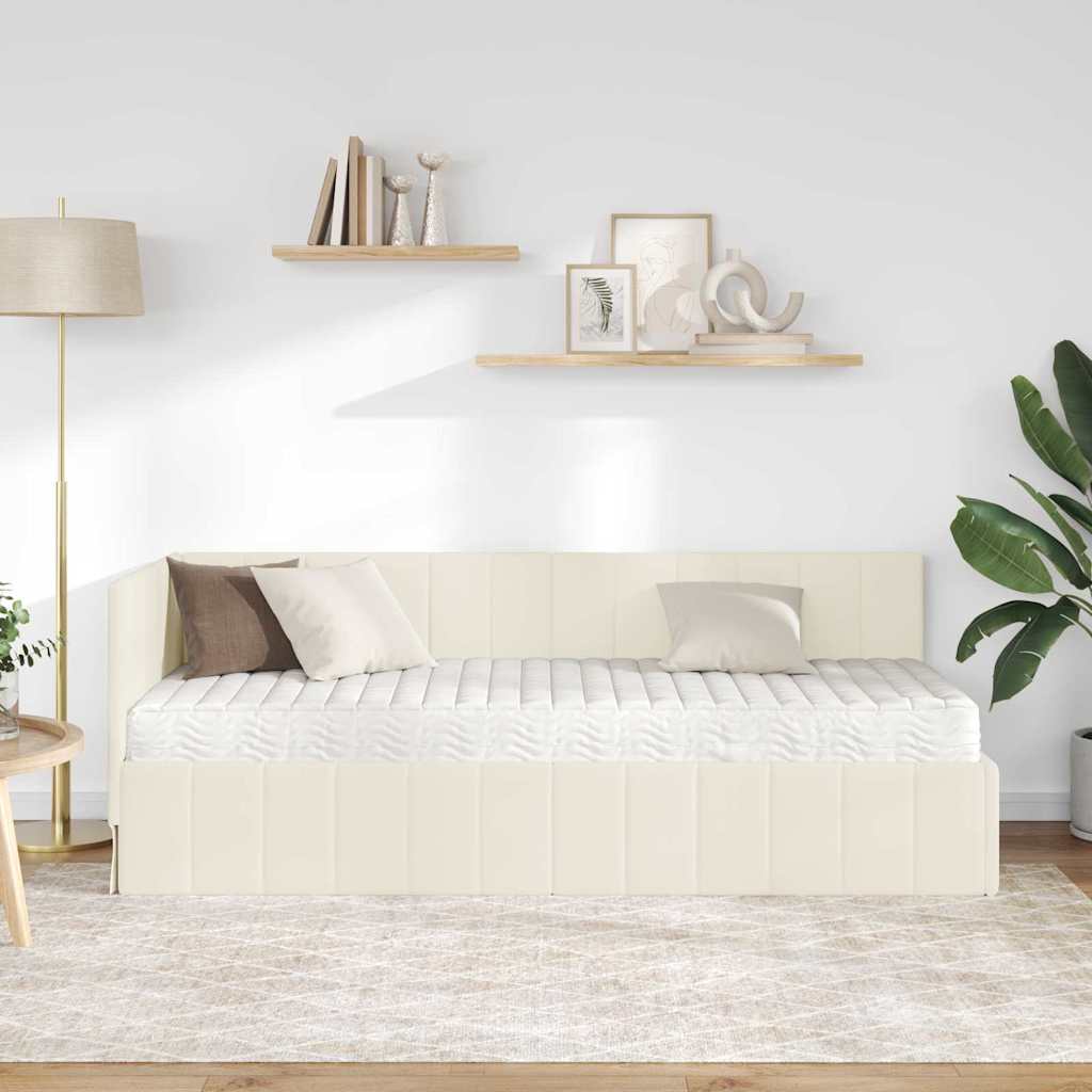 Struttura Letto Angolare con Materasso 2 pcs Crema Velluto