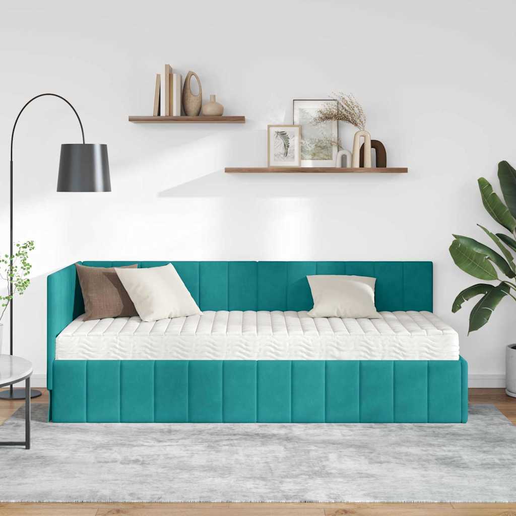Struttura Letto Angolare con Materasso 2 pcs Turchese Velluto