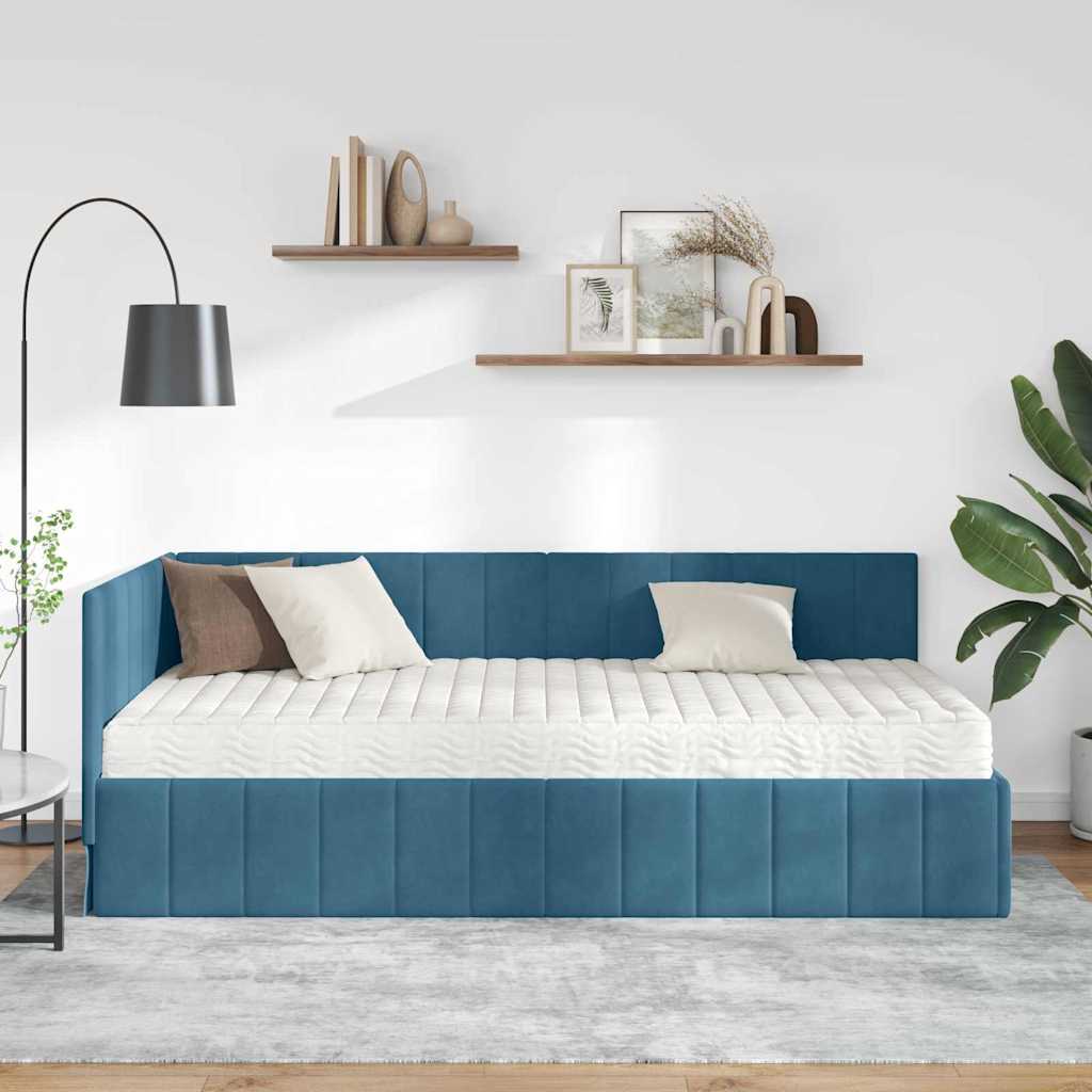 Struttura Letto Angolare con Materasso 2 pcs Blu Velluto