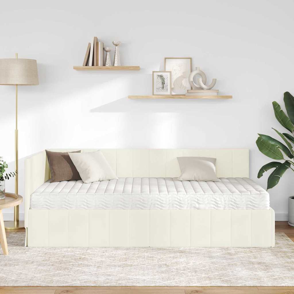 Struttura Letto Angolare con Materasso 2 pcs Crema Velluto