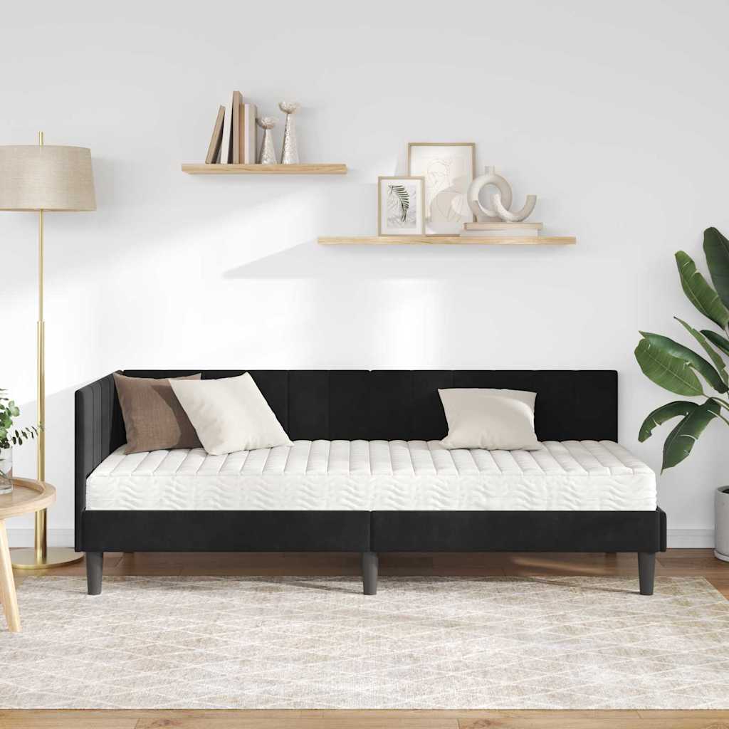 Struttura Letto Angolare con Materasso 2 pcs Nero Velluto