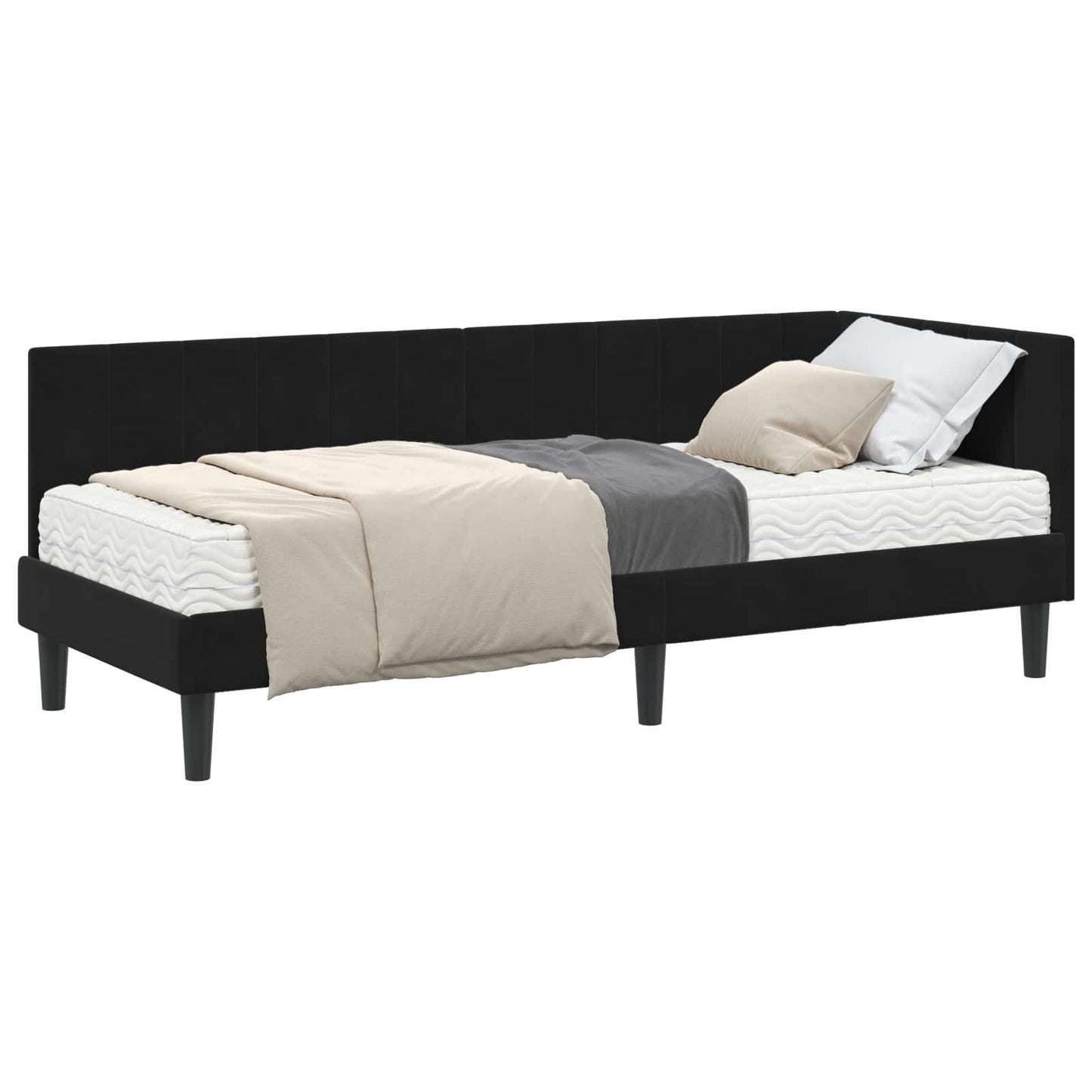 Struttura Letto Angolare con Materasso 2 pcs Nero Velluto