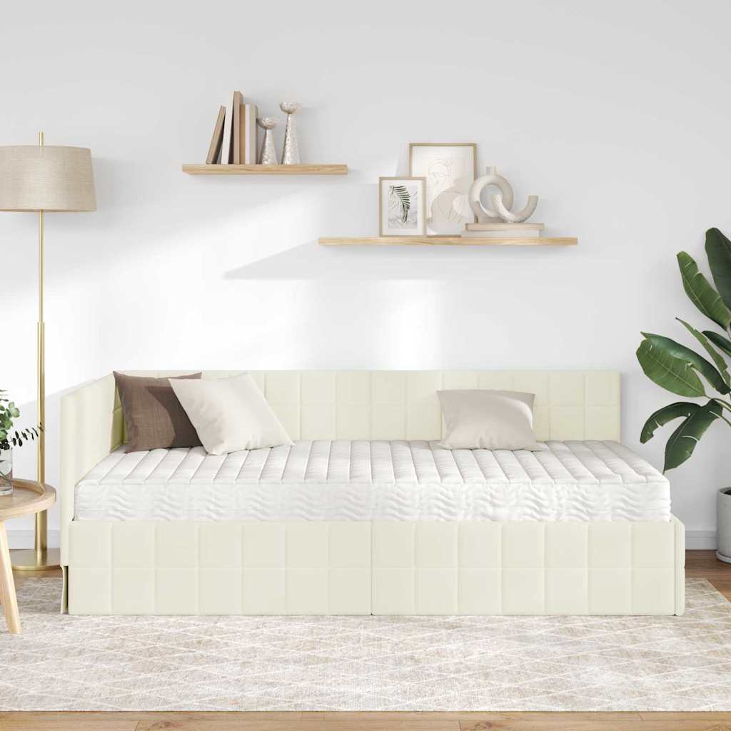 Struttura Letto Angolare con Materasso 2 pcs Crema Velluto