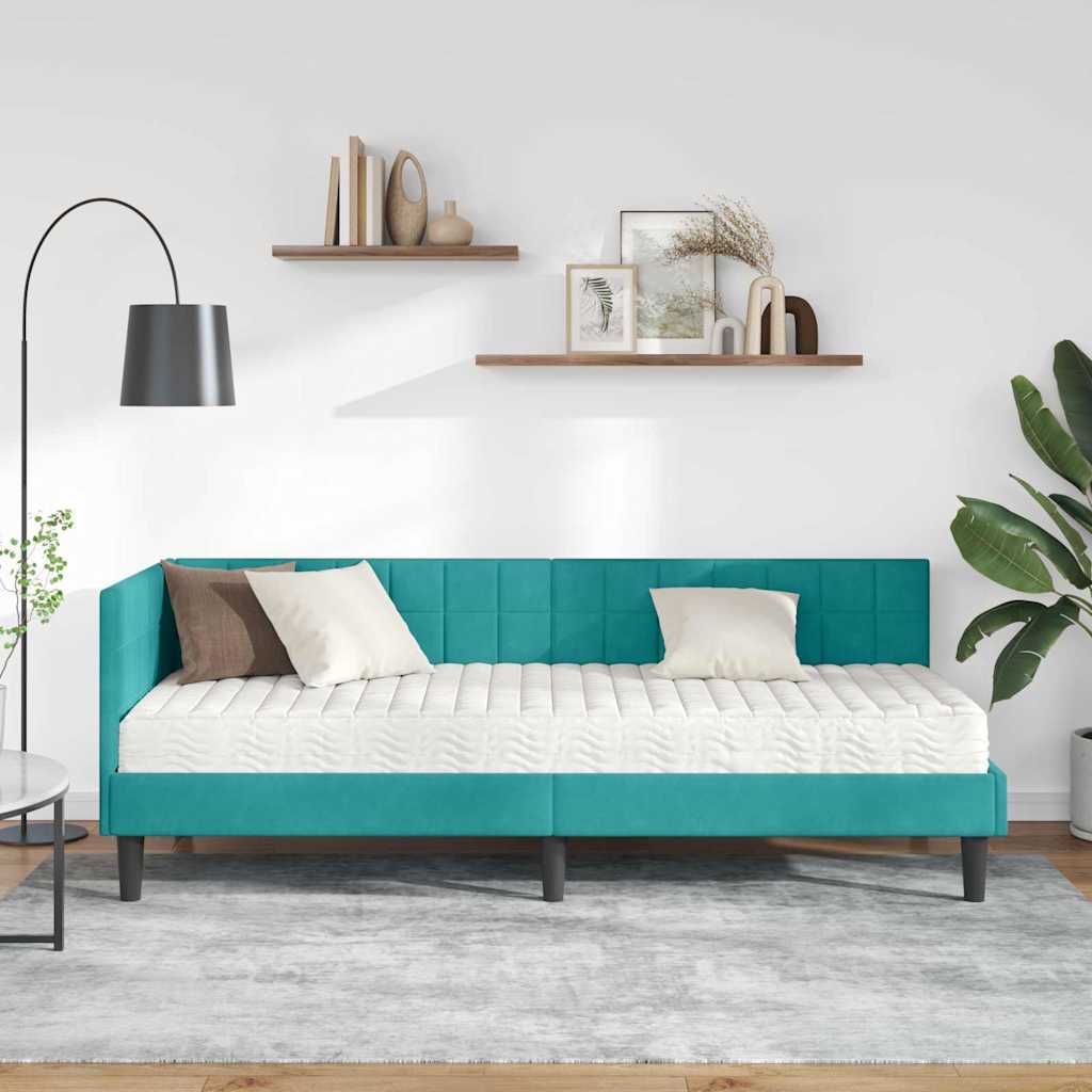 Struttura Letto Angolare con Materasso 2 pcs Turchese Velluto