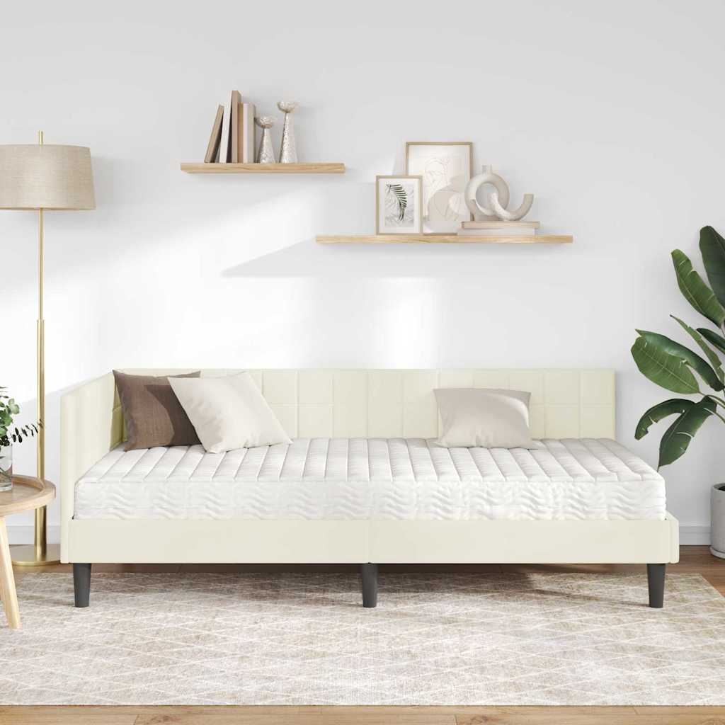 Struttura Letto Angolare con Materasso Crema 90 x 190 cm