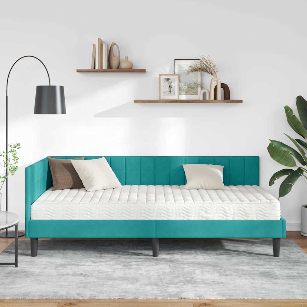 Struttura Letto Angolare con Materasso Turchese 90 x 190 cm