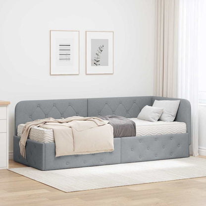 Cornice del letto ad angolo Grigio chiaro 80 x 200 cm Tessuto