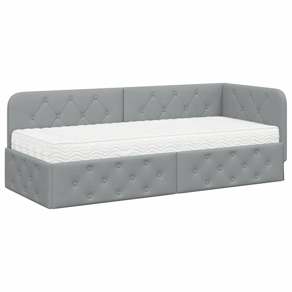 Cornice del letto ad angolo Grigio chiaro 80 x 200 cm Tessuto