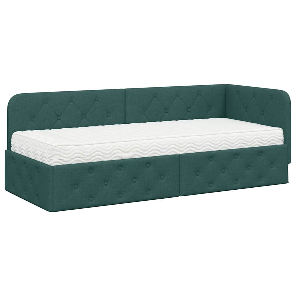 Cornice del letto ad angolo Verde Scuro 80 x 200 cm Tessuto