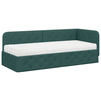 Cornice del letto ad angolo Verde Scuro 80 x 200 cm Tessuto