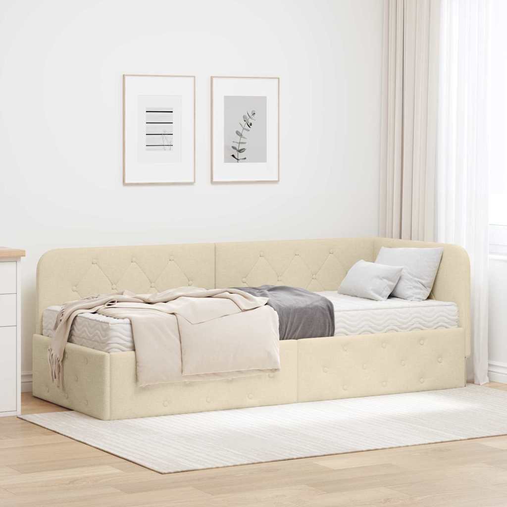 Cornice del letto ad angolo Crema 80 x 200 cm Tessuto