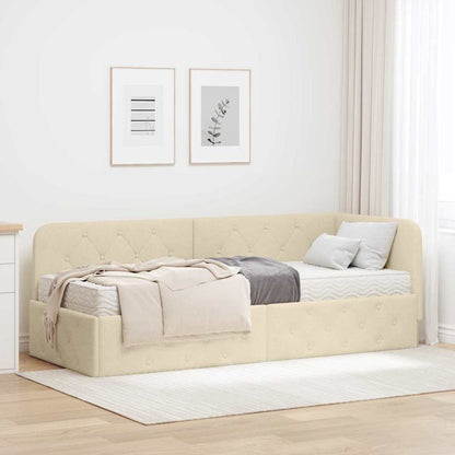 Cornice del letto ad angolo Crema 80 x 200 cm Tessuto