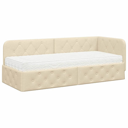 Cornice del letto ad angolo Crema 80 x 200 cm Tessuto