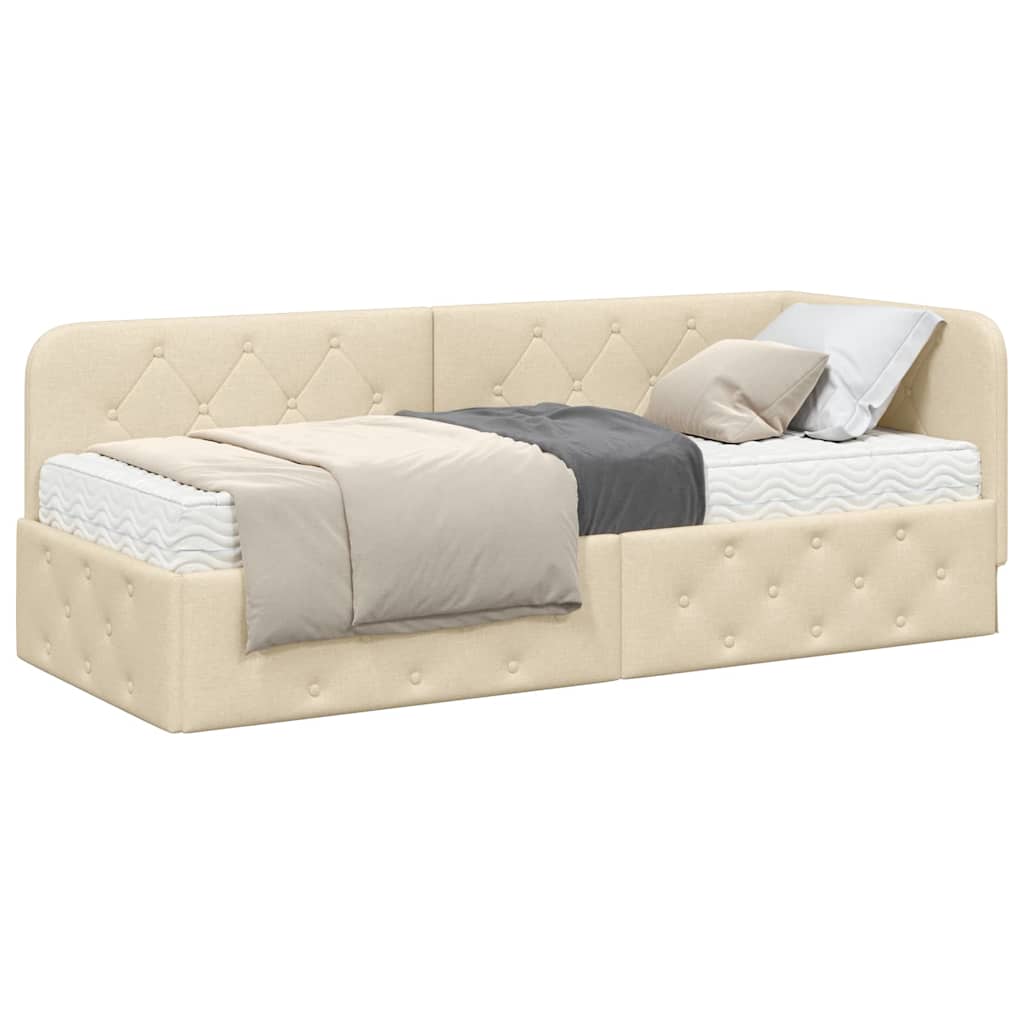Cornice del letto ad angolo Crema 80 x 200 cm Tessuto