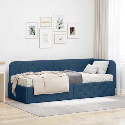 Cornice del letto ad angolo Blu 80 x 200 cm Tessuto