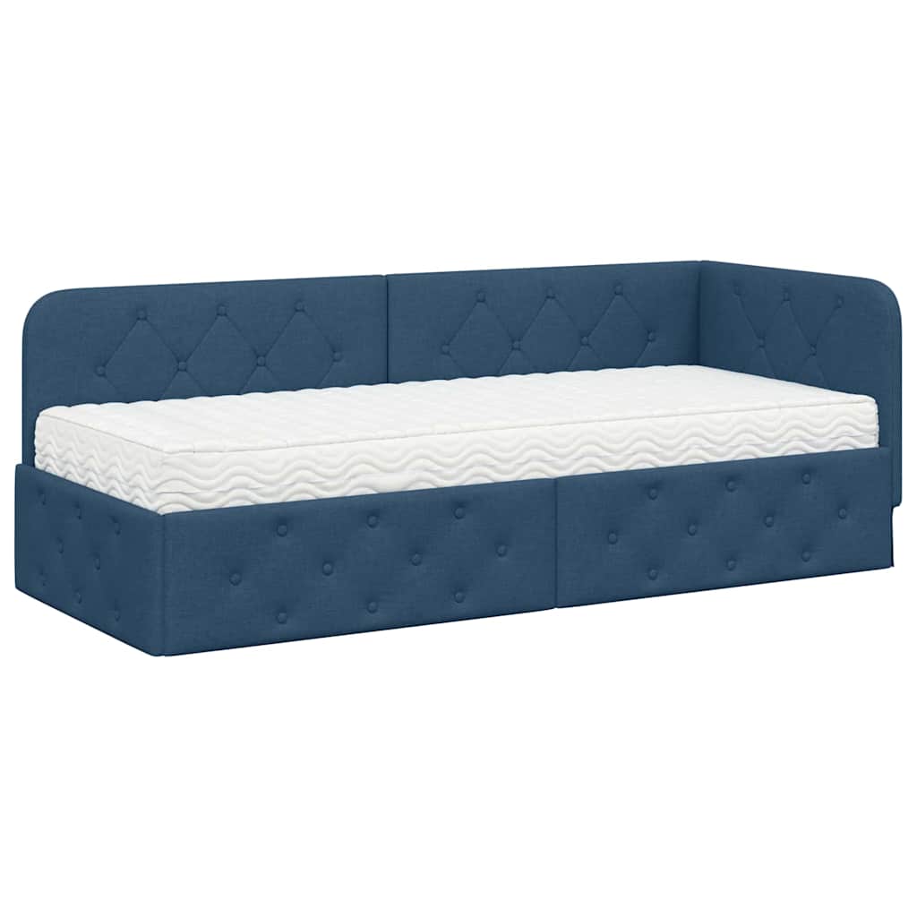 Cornice del letto ad angolo Blu 80 x 200 cm Tessuto