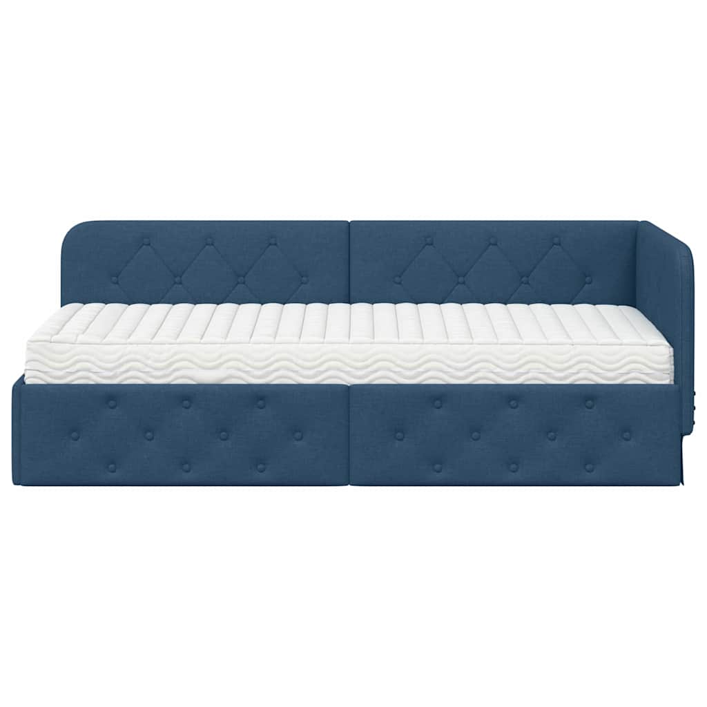 Cornice del letto ad angolo Blu 80 x 200 cm Tessuto