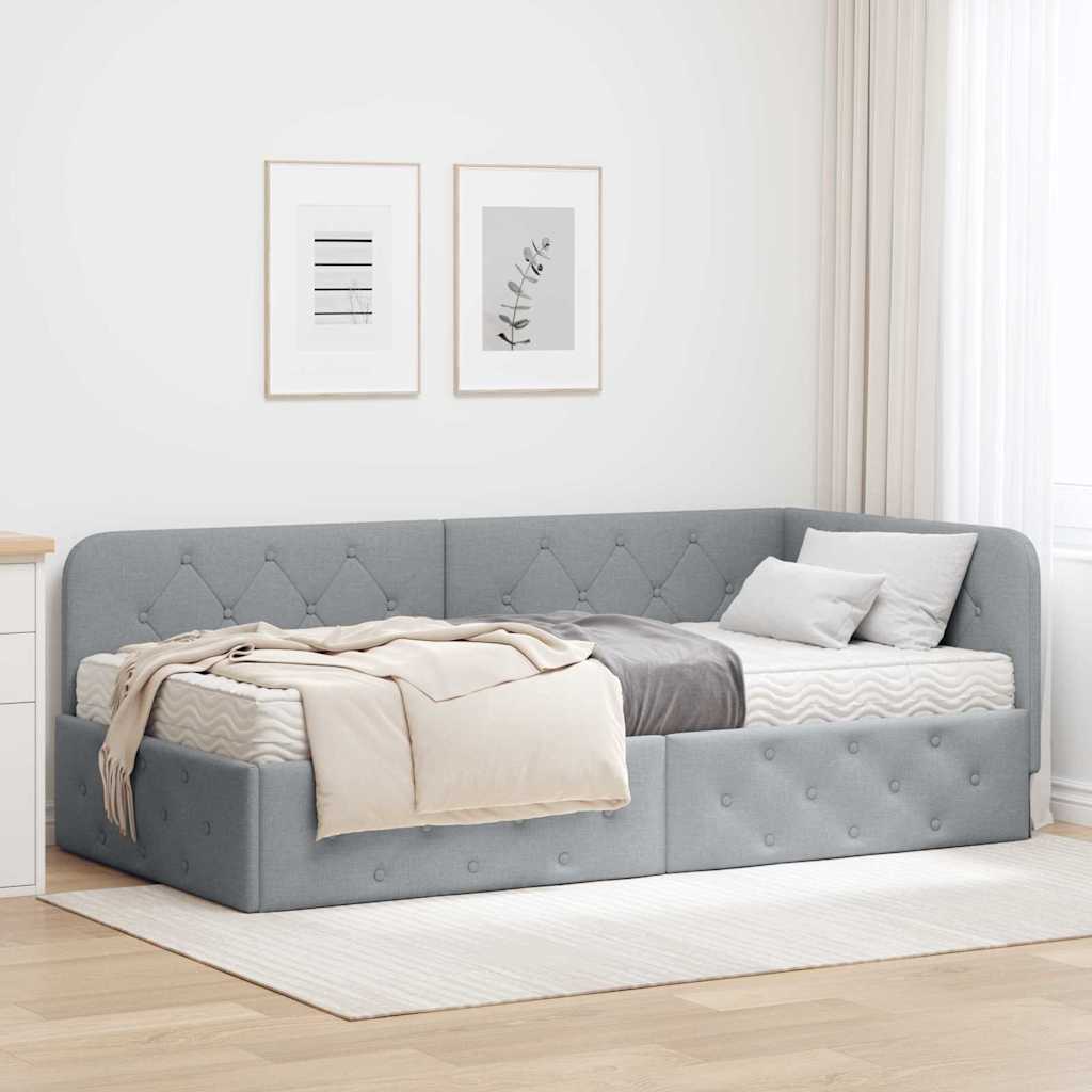 Cornice del letto ad angolo Grigio chiaro 90 x 190 cm Tessuto