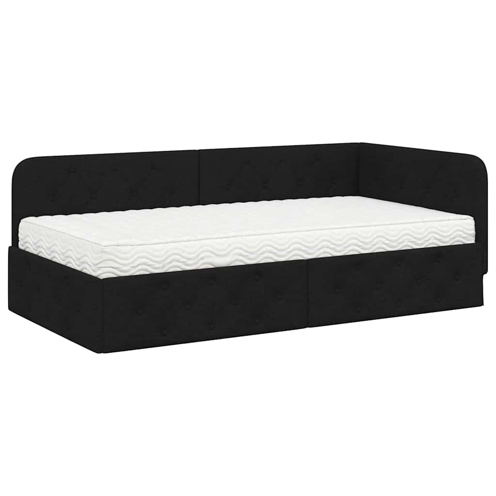 Cornice del letto ad angolo Nero 90 x 190 cm Tessuto