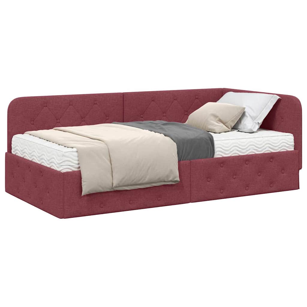 Cornice del letto ad angolo Rosso Vino 90 x 190 cm Tessuto