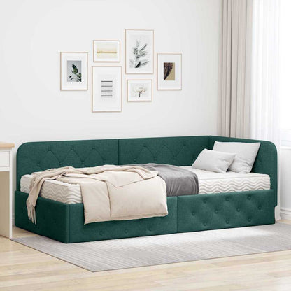 Cornice del letto ad angolo Verde Scuro 90 x 190 cm Tessuto
