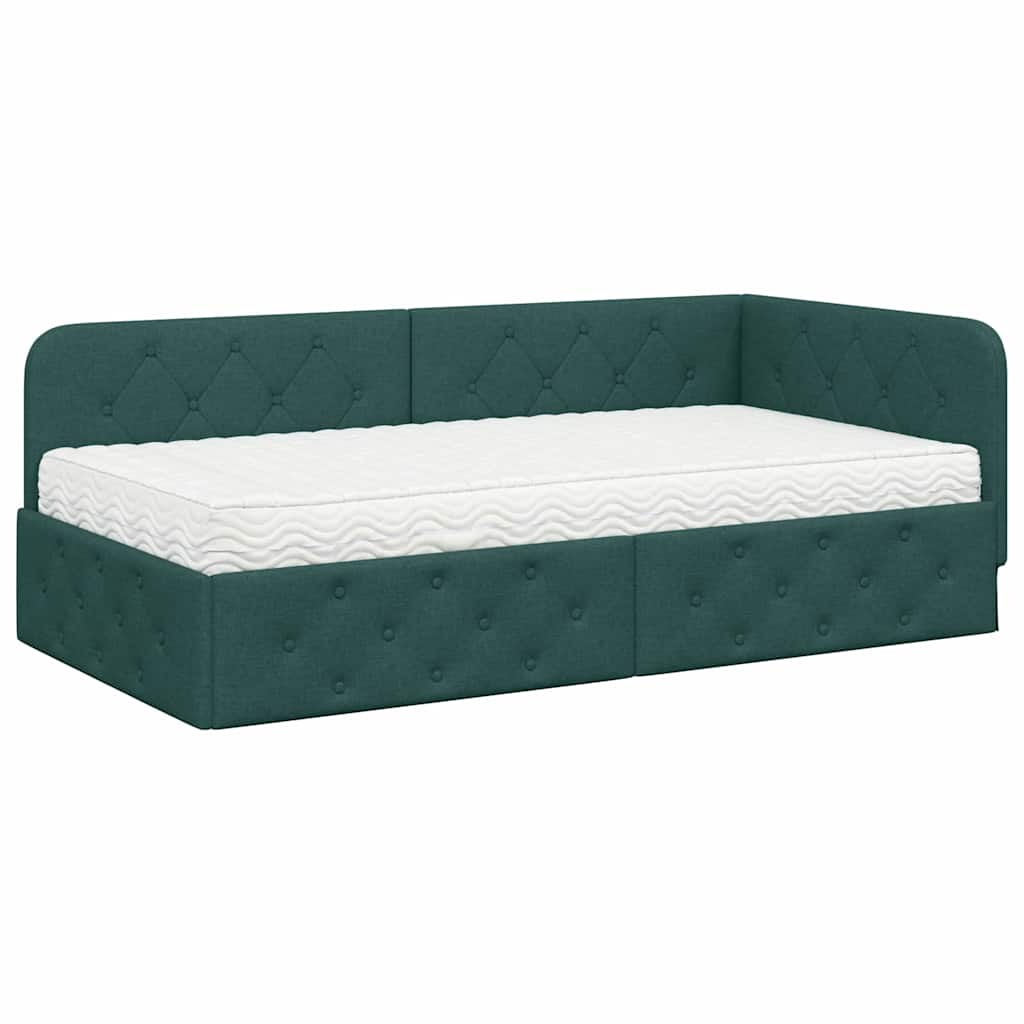 Cornice del letto ad angolo Verde Scuro 90 x 190 cm Tessuto