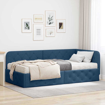 Cornice del letto ad angolo Blu 90 x 190 cm Tessuto