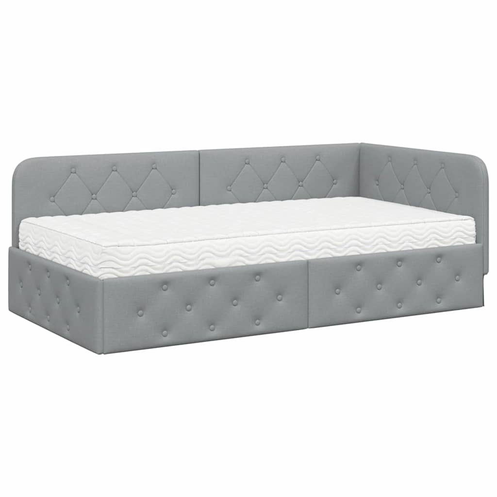 Cornice del letto ad angolo Grigio chiaro 90 x 200 cm Tessuto