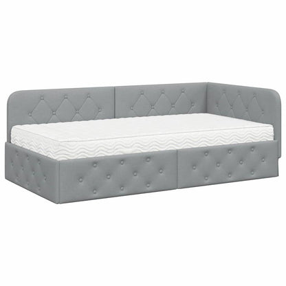 Cornice del letto ad angolo Grigio chiaro 90 x 200 cm Tessuto
