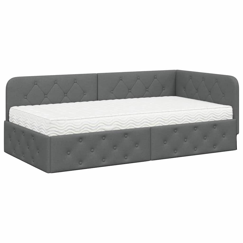 Cornice del letto ad angolo Grigio scuro 90 x 200 cm Tessuto