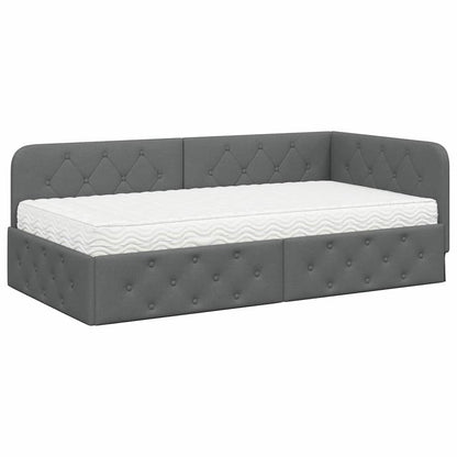 Cornice del letto ad angolo Grigio scuro 90 x 200 cm Tessuto