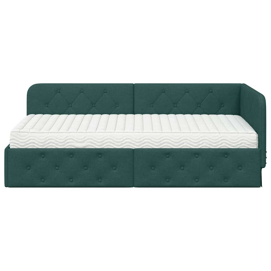 Cornice del letto ad angolo Verde Scuro 90 x 200 cm Tessuto