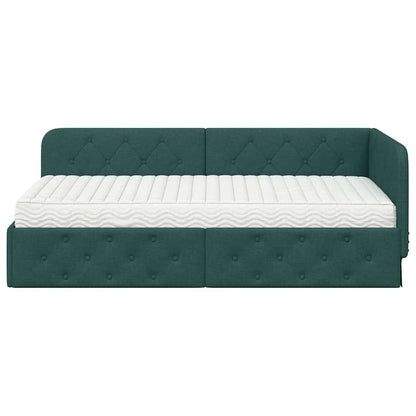 Cornice del letto ad angolo Verde Scuro 90 x 200 cm Tessuto