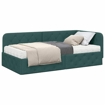 Cornice del letto ad angolo Verde Scuro 90 x 200 cm Tessuto