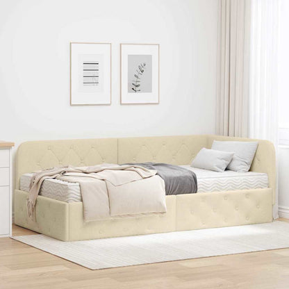 Cornice del letto ad angolo Crema 90 x 200 cm Tessuto