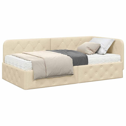Cornice del letto ad angolo Crema 90 x 200 cm Tessuto