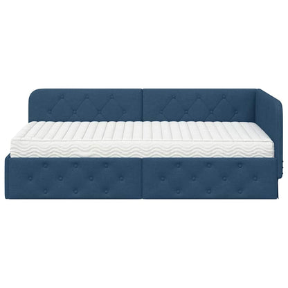 Cornice del letto ad angolo Blu 90 x 200 cm Tessuto
