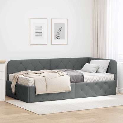 Cornice del letto ad angolo Grigio scuro 100 x 200 cm Tessuto