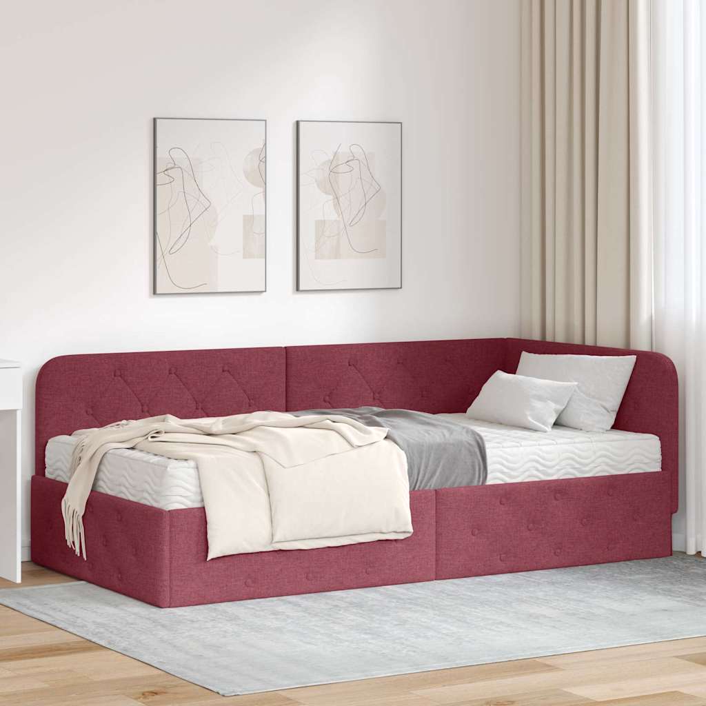Cornice del letto ad angolo Rosso Vino 100 x 200 cm Tessuto