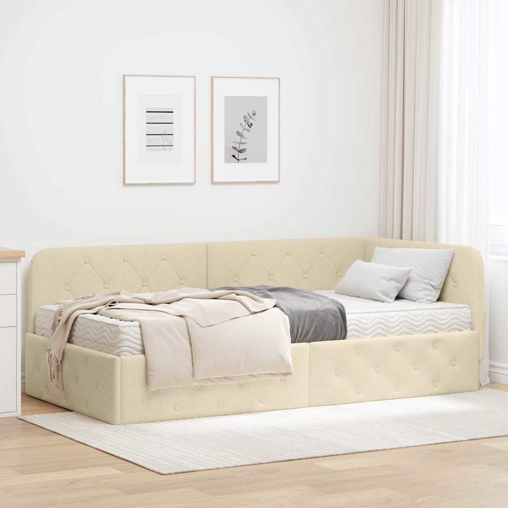 Cornice del letto ad angolo Crema 100 x 200 cm Tessuto
