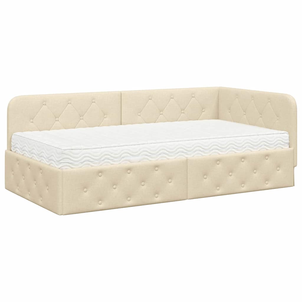 Cornice del letto ad angolo Crema 100 x 200 cm Tessuto