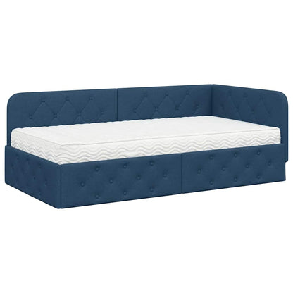 Cornice del letto ad angolo Blu 100 x 200 cm Tessuto