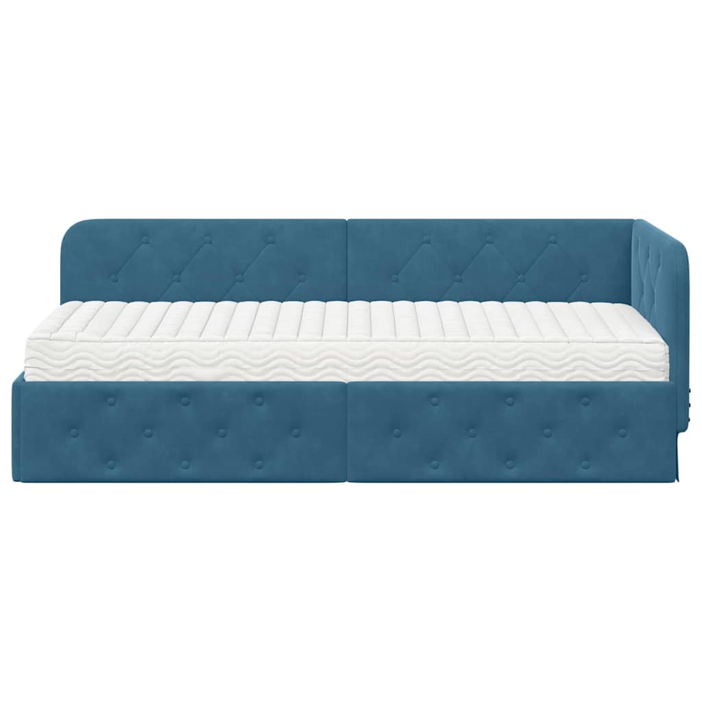 Cornice del letto ad angolo Blu 80 x 200 cm Velluto