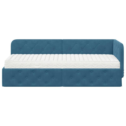 Cornice del letto ad angolo Blu 80 x 200 cm Velluto