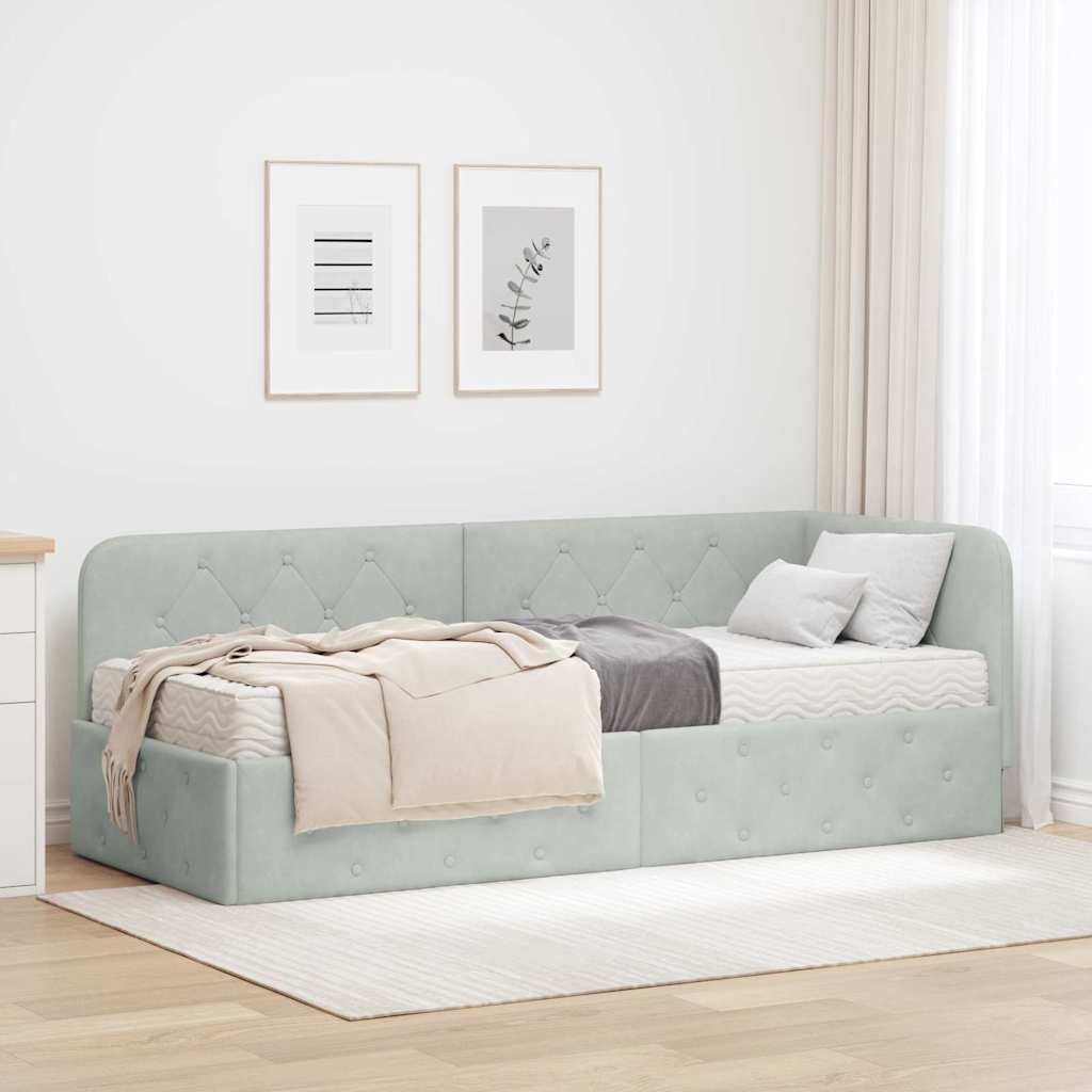 Cornice del letto ad angolo Grigio chiaro 80 x 200 cm Velluto