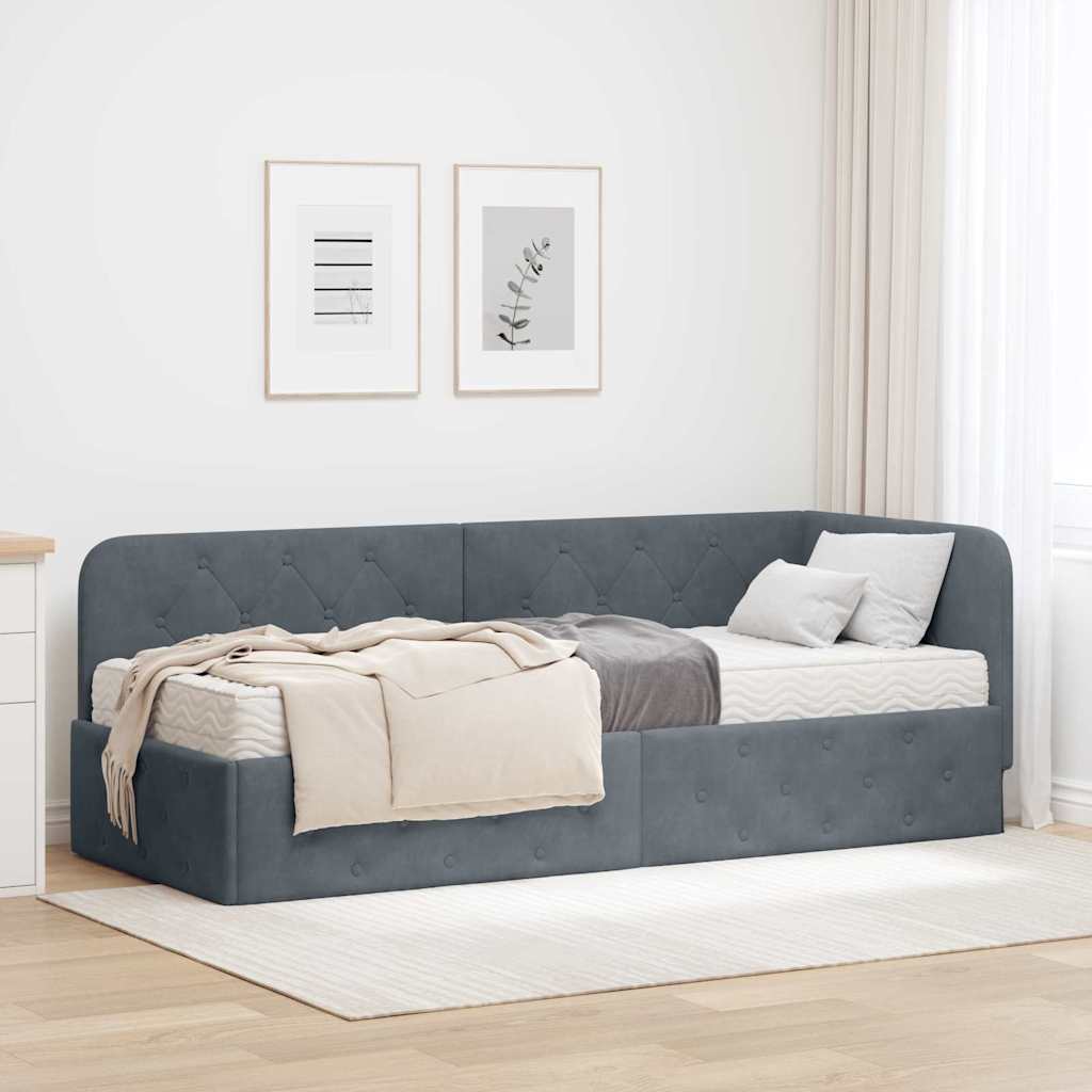 Cornice del letto ad angolo Grigio scuro 80 x 200 cm Velluto